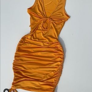 NEW Baddieville Tangerine Scrunch/Ruched Dress